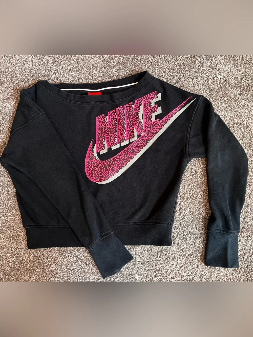 Nike Girls Medium Black Sweatshirt with Pink & White Swoosh Logo
